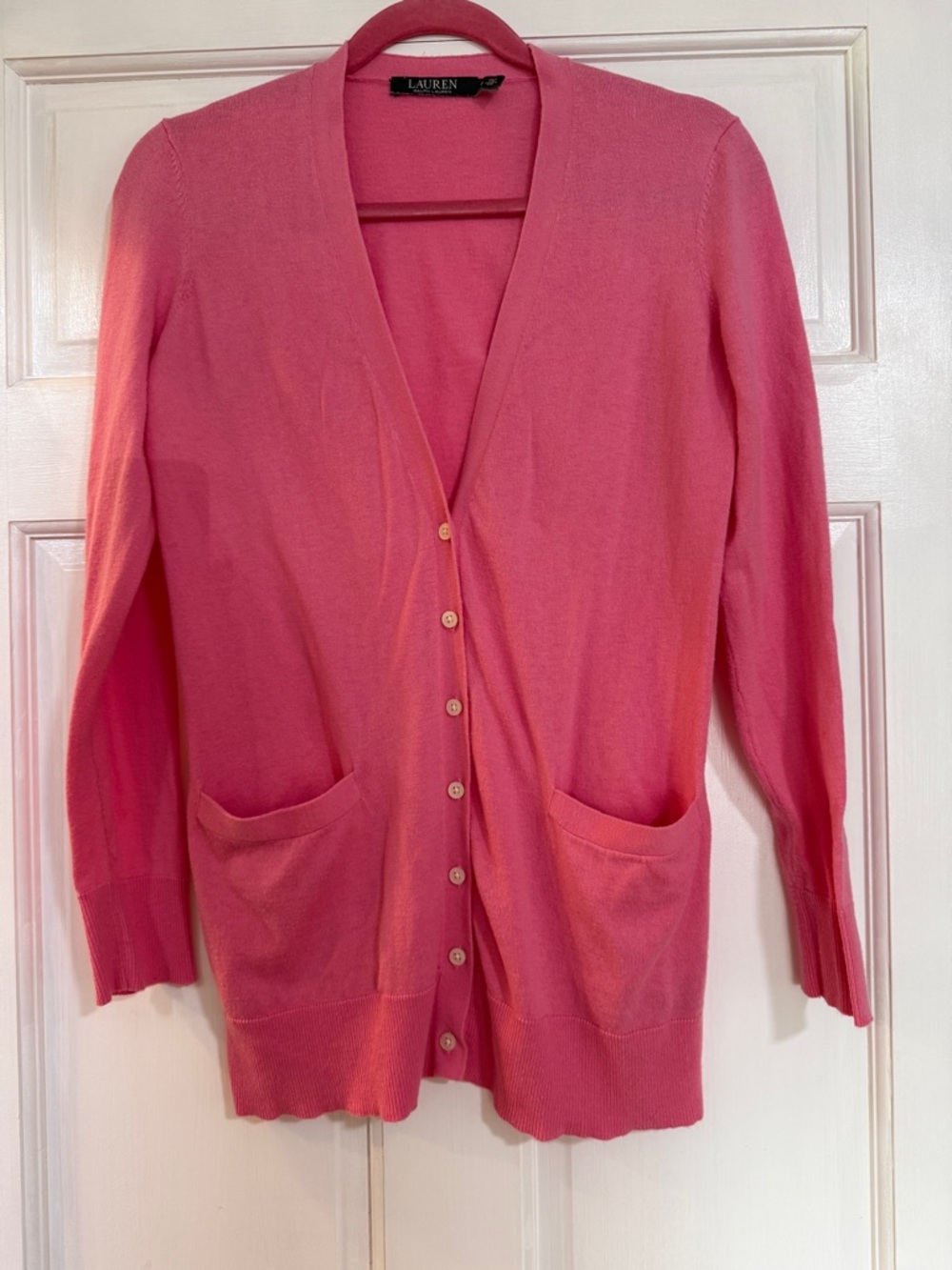 Ralph Lauren Pink Button-Front Cardigan with Pockets